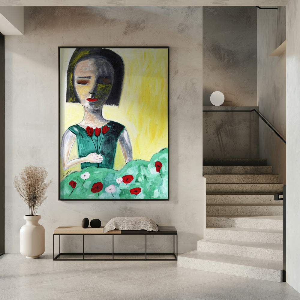 Dame in de tuin | Poster