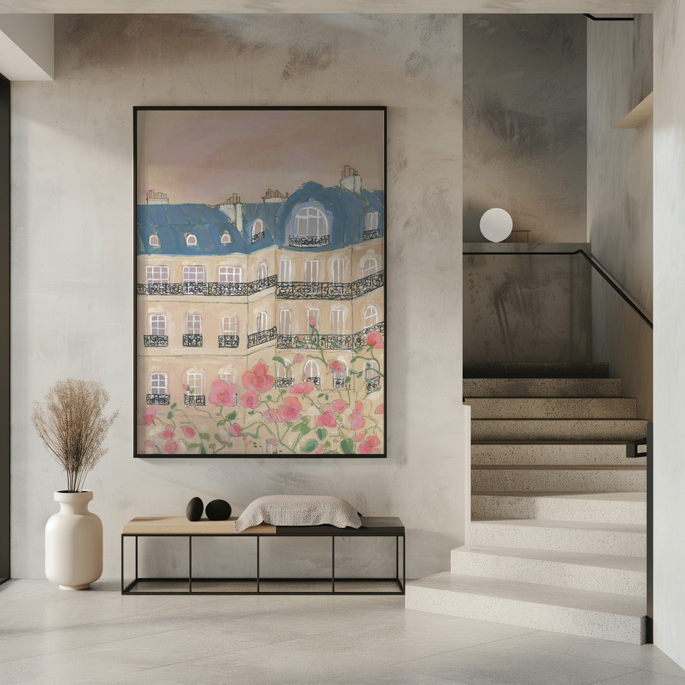 Zonsondergang boven Parijse gebouwen | Poster