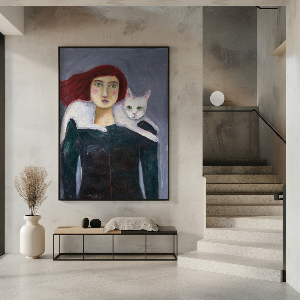 Dame en de witte kat | Poster