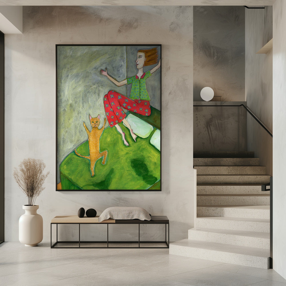 Kattenliefhebber springt vrolijk | Poster