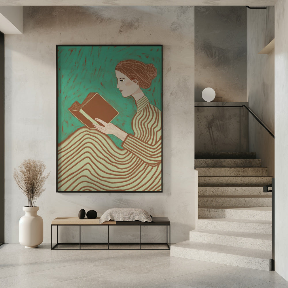 Dame leest gestreepte jurk | Poster