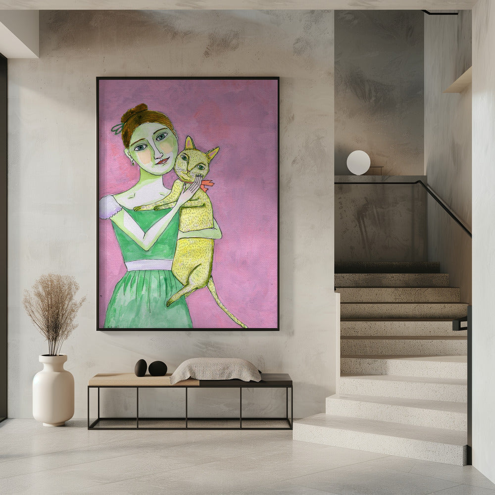 Dame met gele kat | Poster