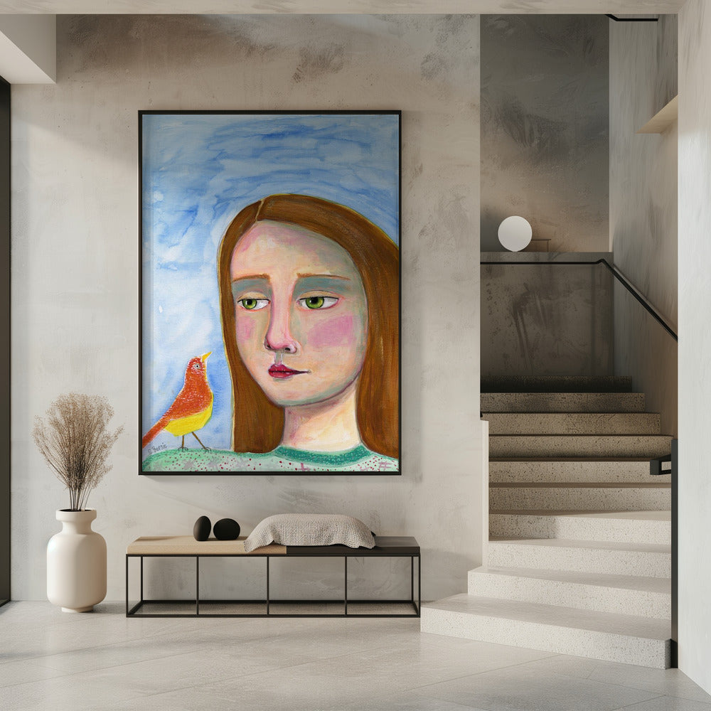Dame met vogeltje | Poster