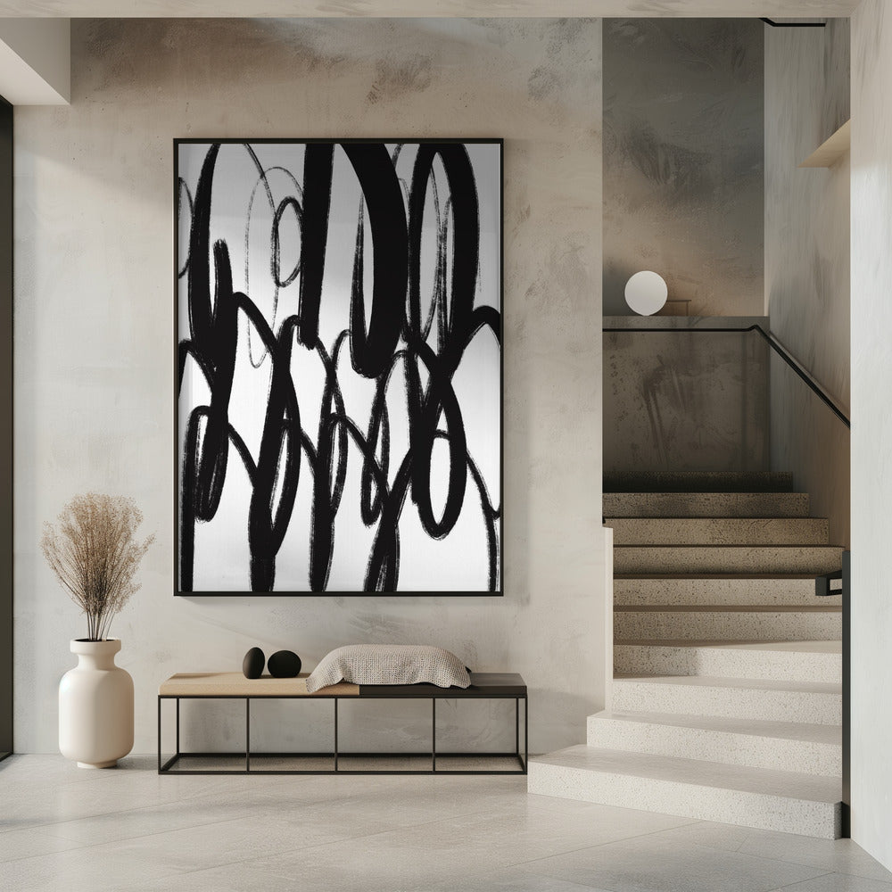 Zwart-witte penseelstreken | Poster