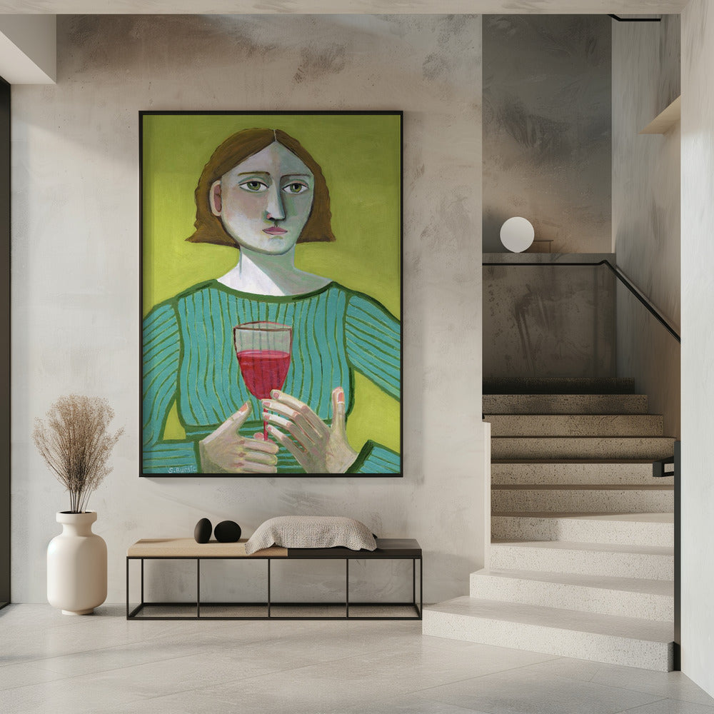Dame met rode wijn | Poster