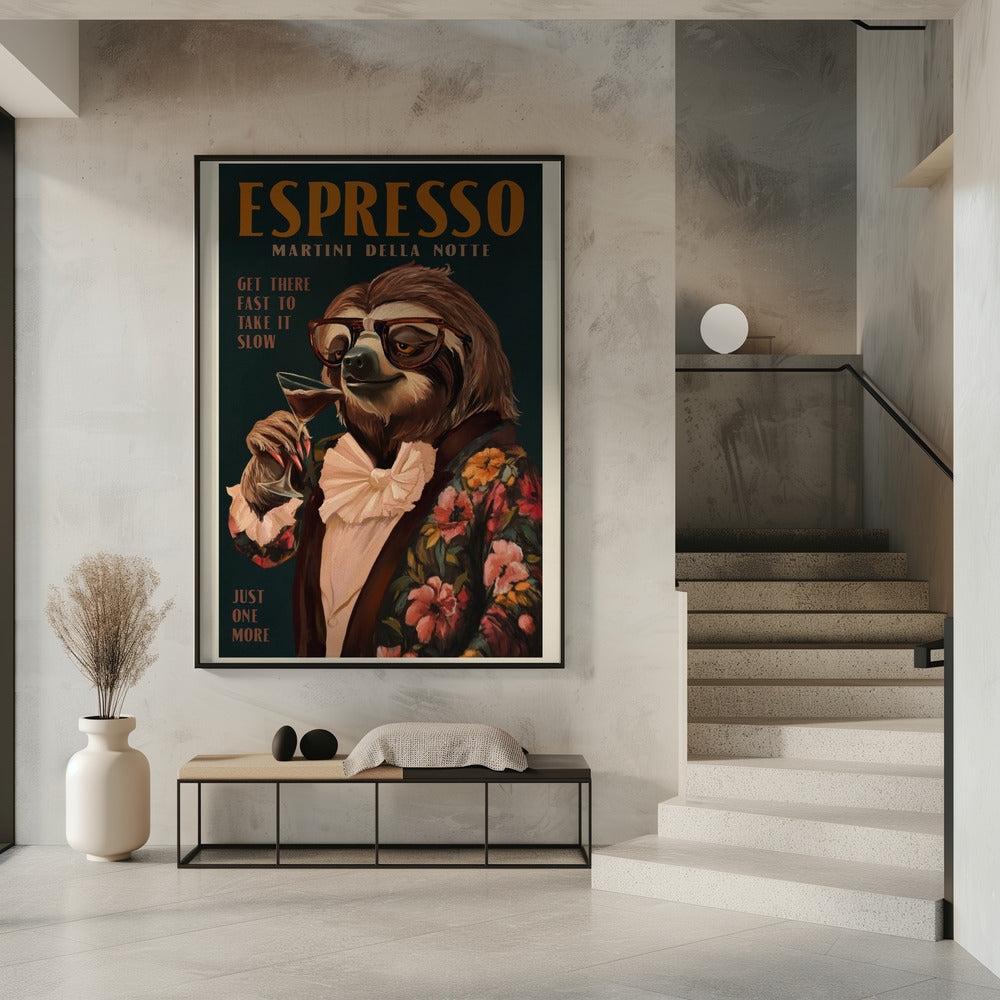 Art Deco Espresso Martini Drinkende Luiaard | Poster