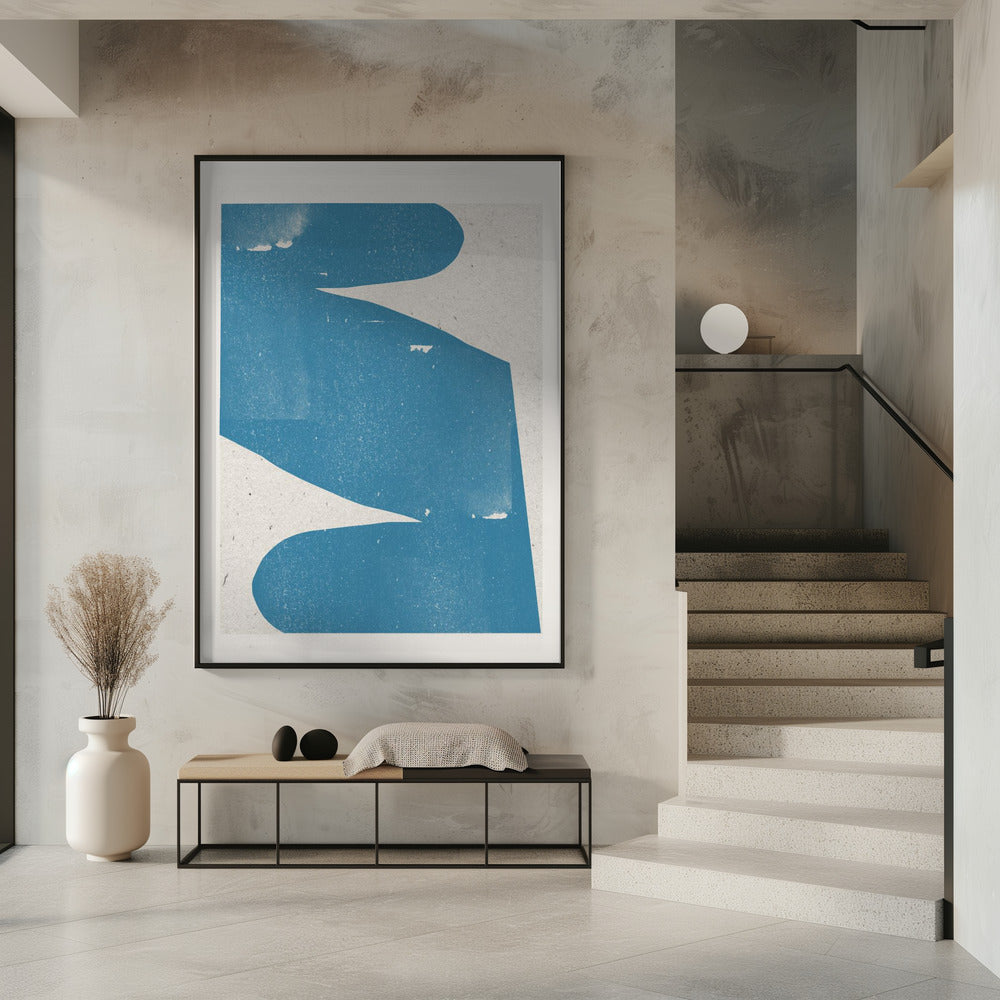 Blauwe abstracte curve | Poster