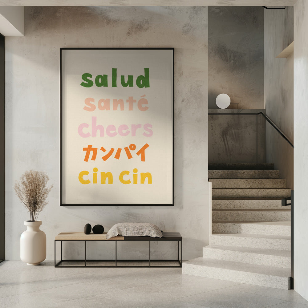 Proost typografie - Salud Santé Proost Kanpai Cin cin | Poster