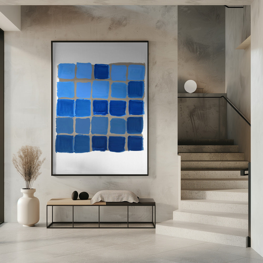Blue Checkered Square Print | Poster