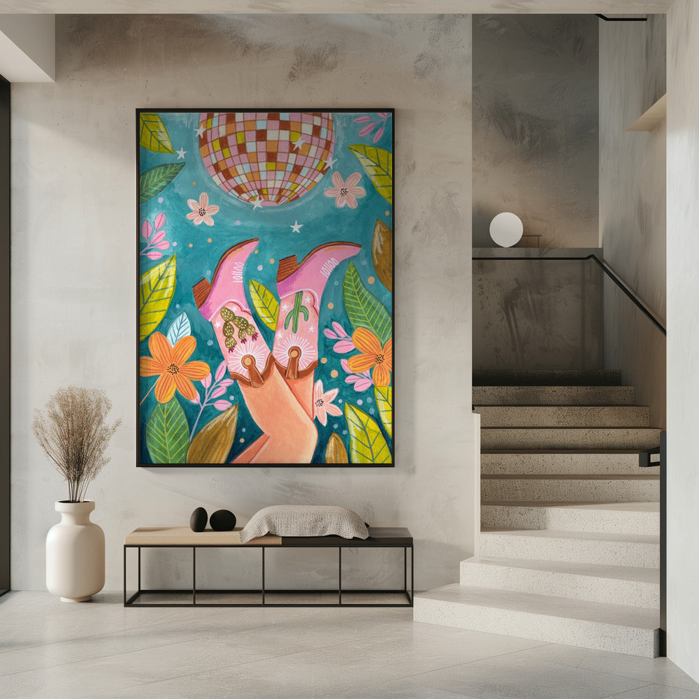 Cowboylaarzen en discobal | Poster