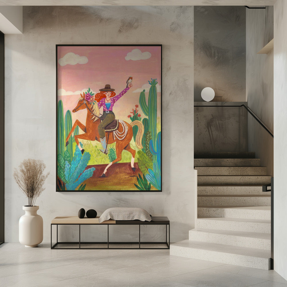 Cowgirl on horse in the desert | Poster