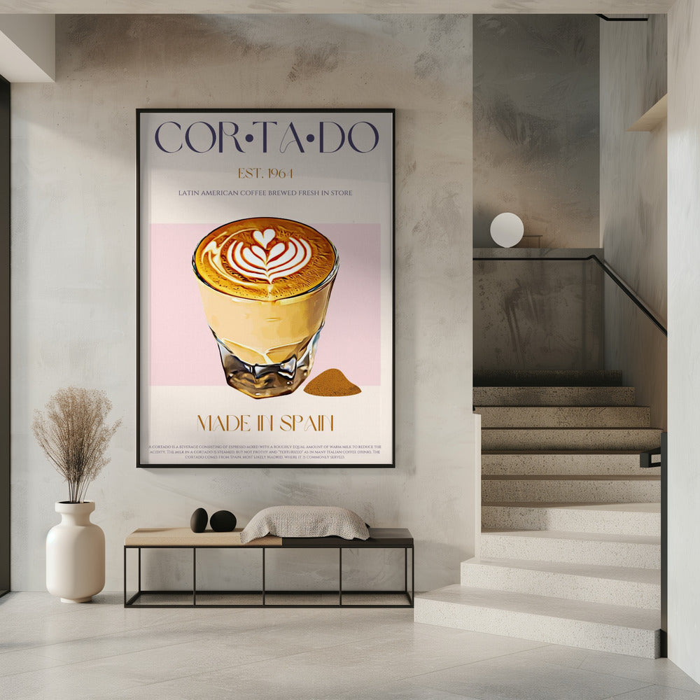 Cortado-koffie-illustratie met latte-kunst | Poster