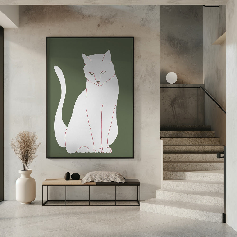 White and green cat | Poster