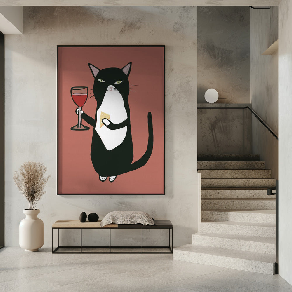 Kat met wijn | Poster