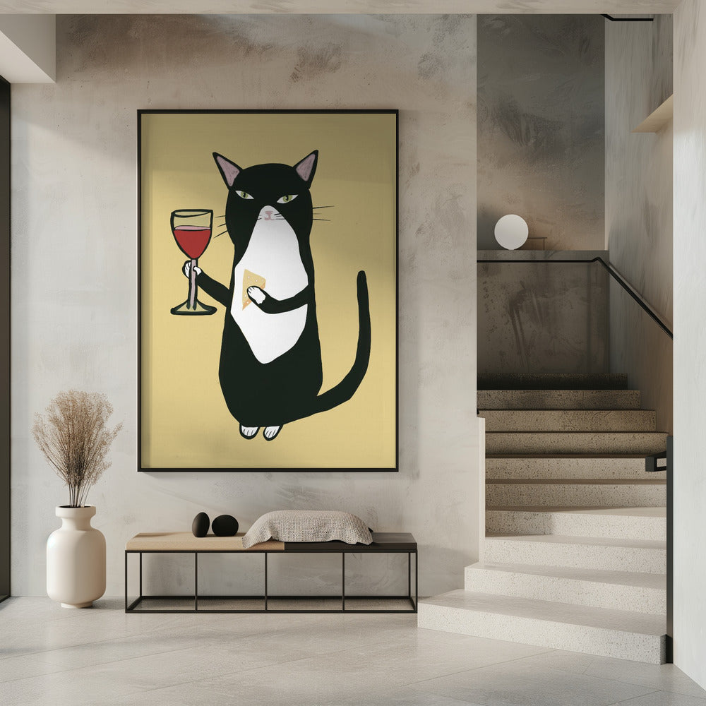Kat met wijn | Poster