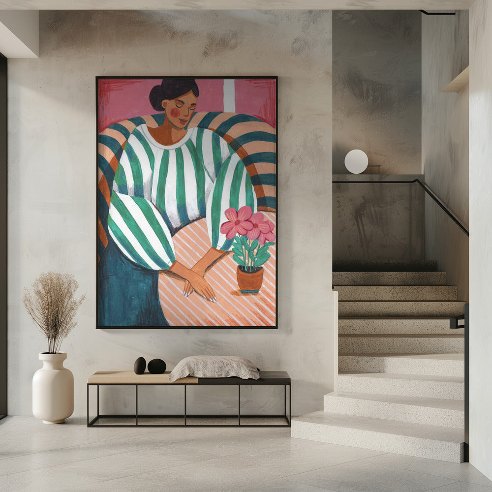 Vrouw in strepen in gedachten | Poster