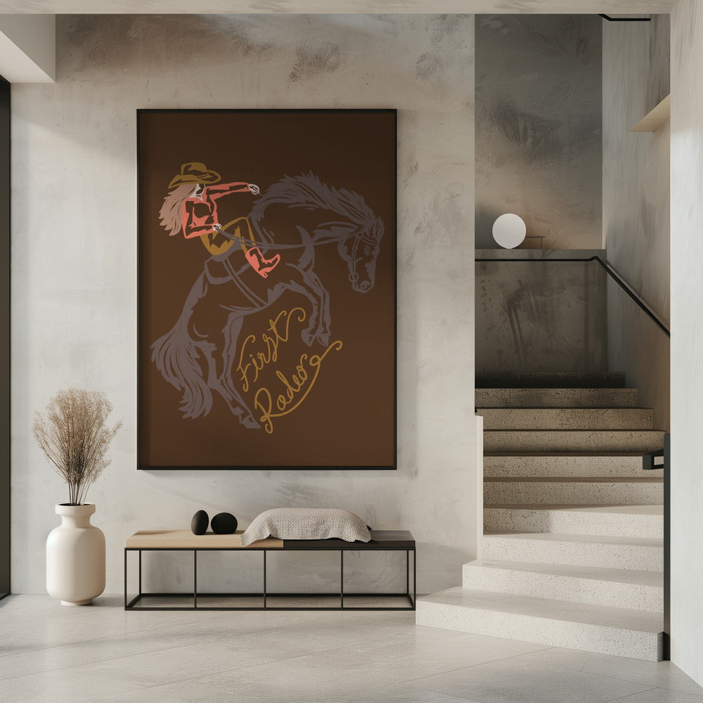 Cowgirl op een steigerend paard | Poster