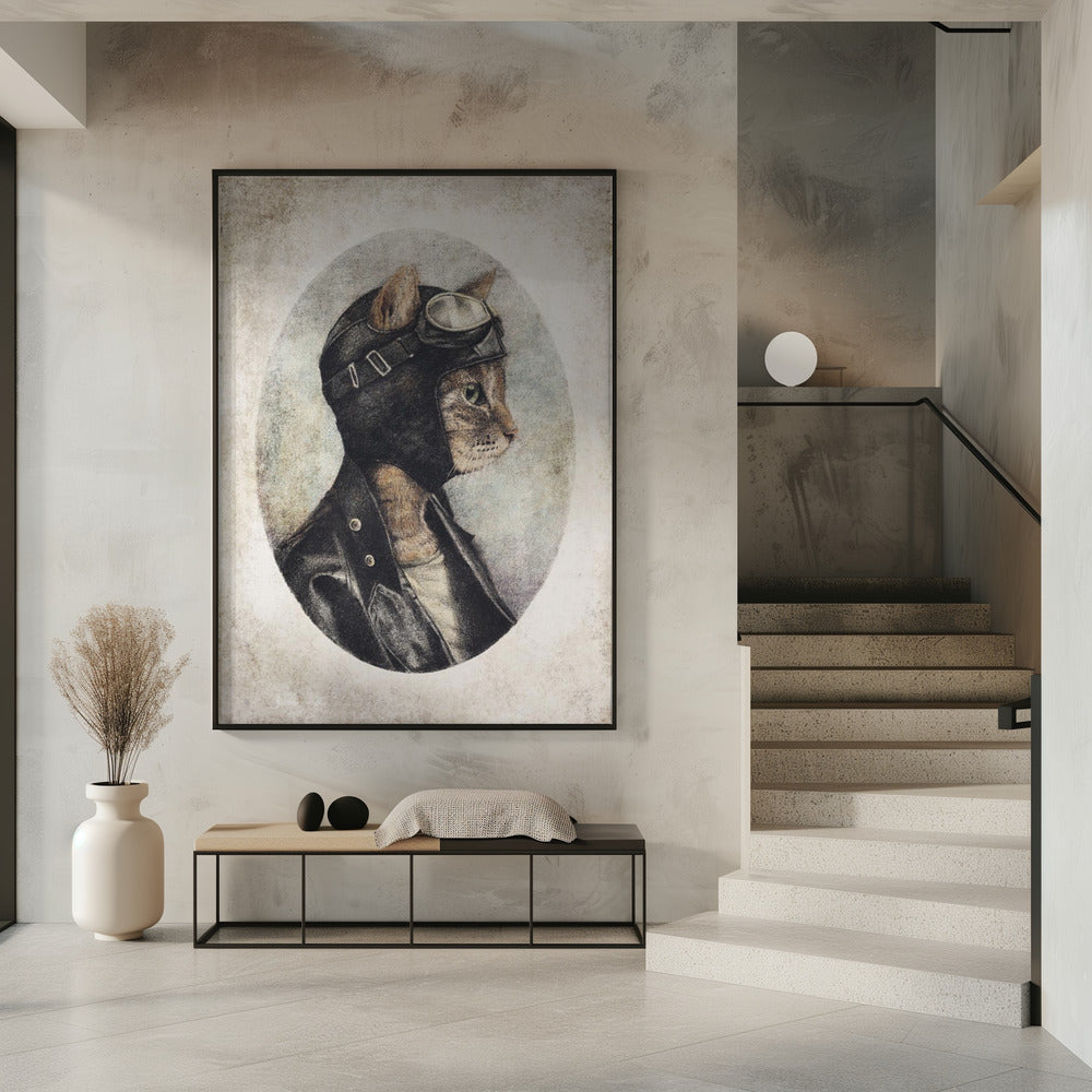 Stijlvolle kat in leren jas | Poster