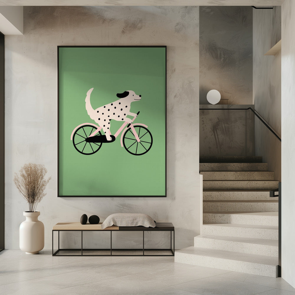 Gevlekte hond op de fiets | Poster