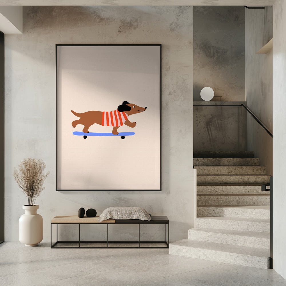 Teckel op skateboard | Poster