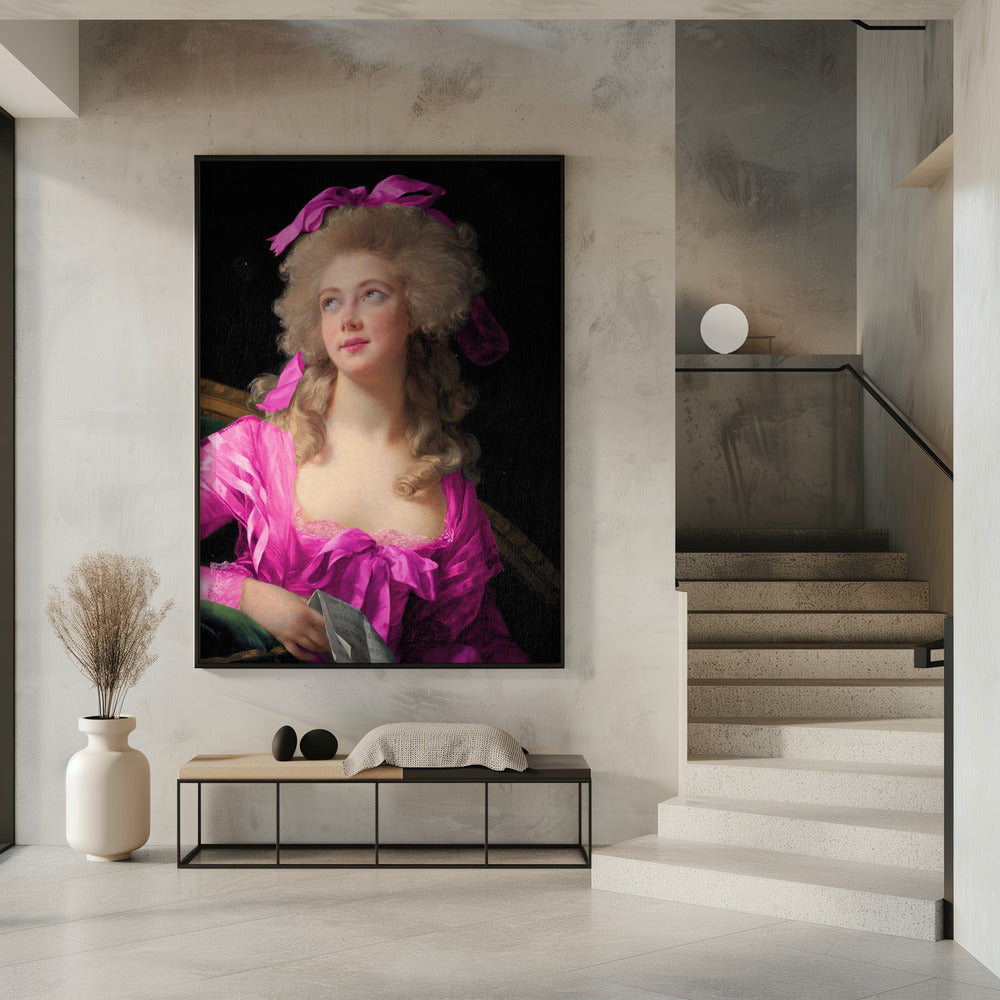 Woman in a Vibrant Pink Gown and Ribbon | Poster