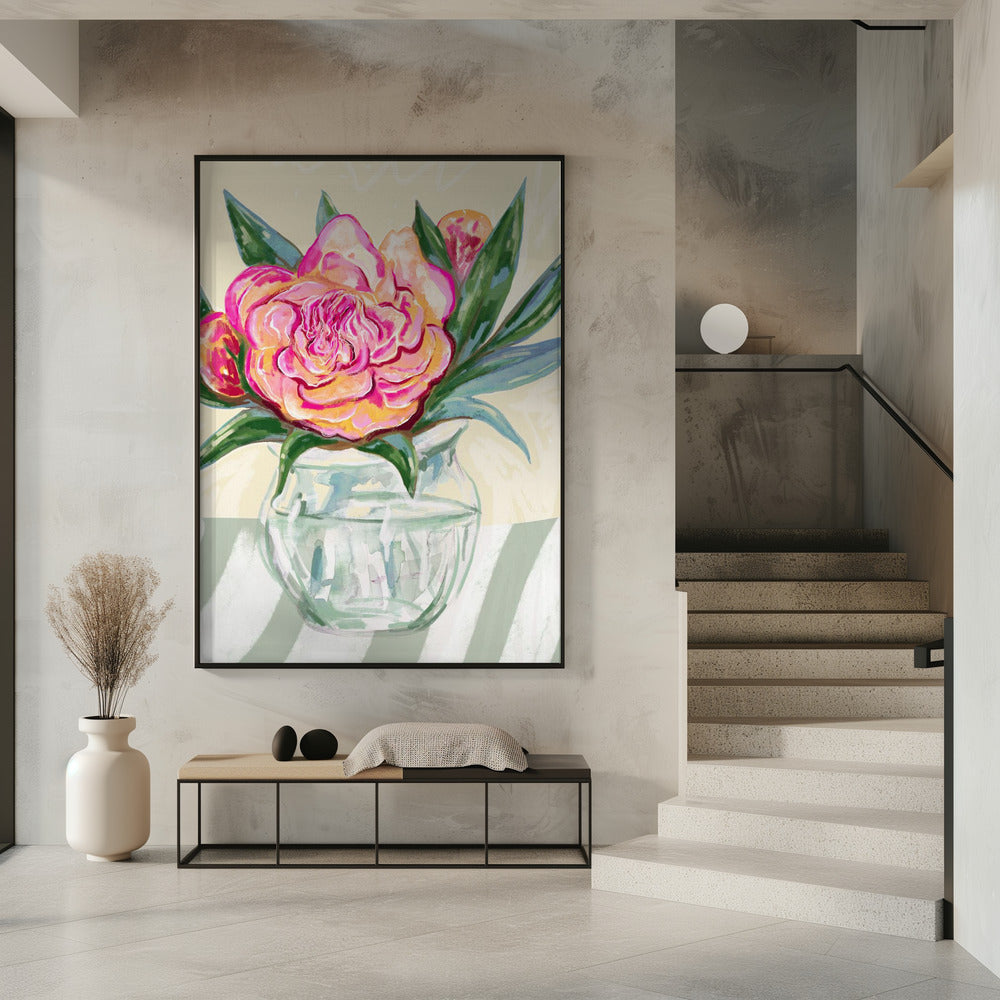 Pioenroos in glazen vaas | Poster