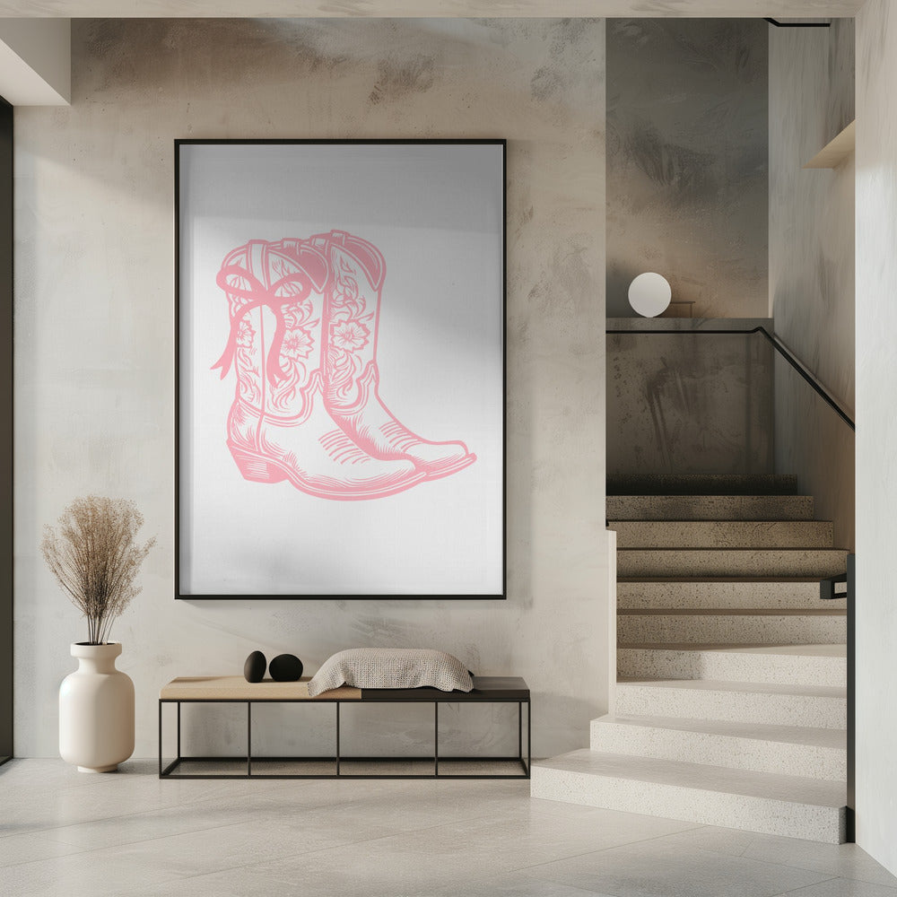 Roze cowgirllaarzen met strik | Poster