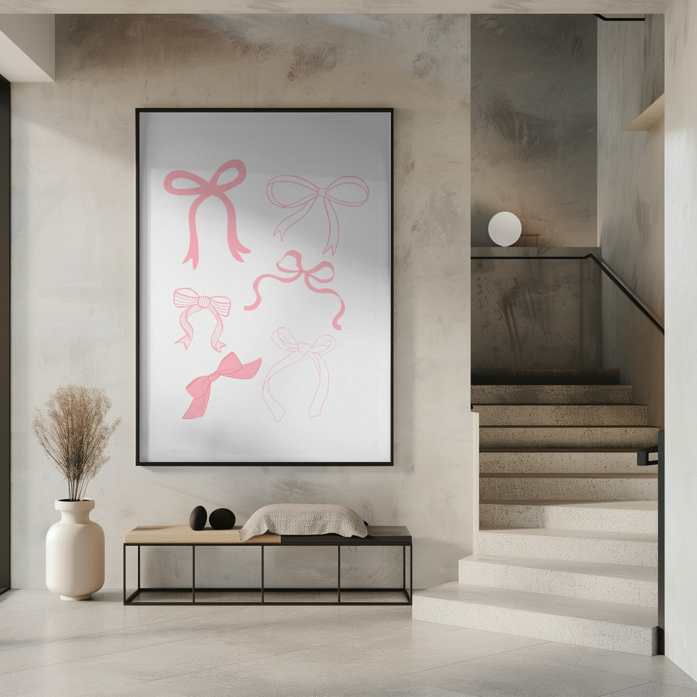 Zes roze strikken in verschillende stijlen | Poster
