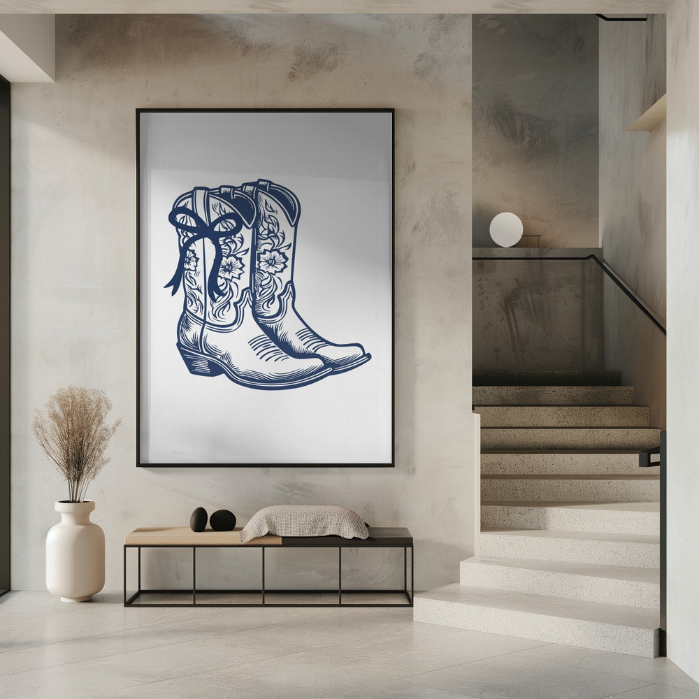 Marineblauwe cowgirllaarzen met strik | Poster