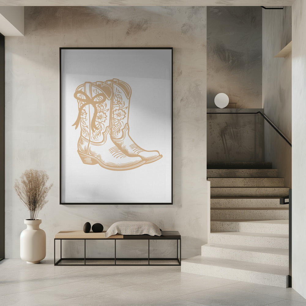 Neutrale cowgirllaarzen met strik | Poster