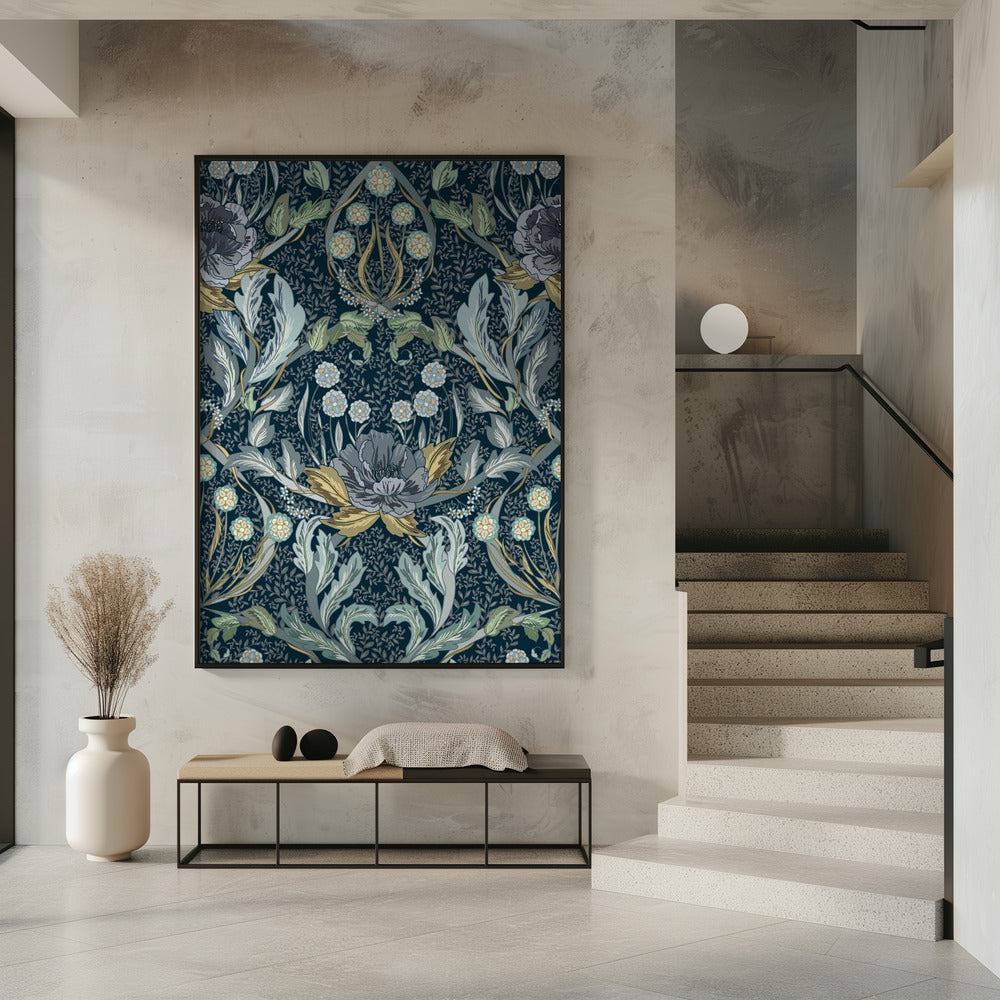 Floral Heritage Morris moonshine blauw patroon | Poster