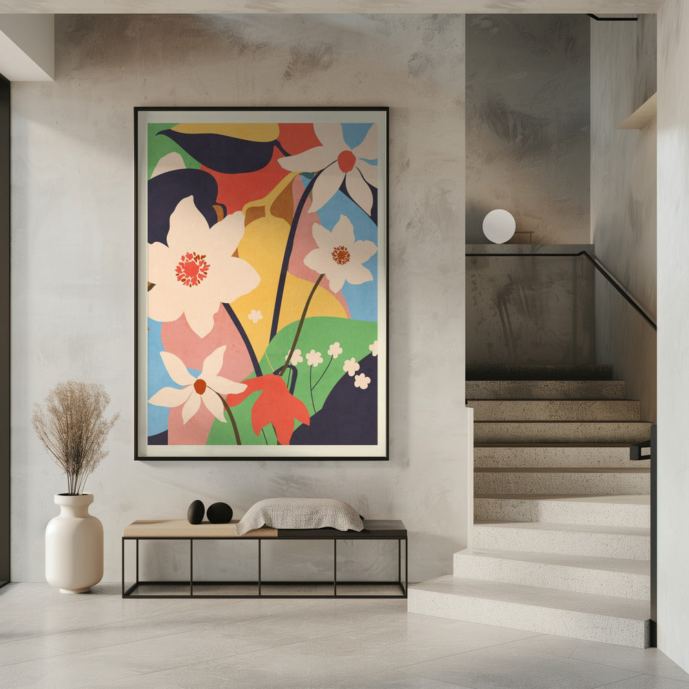 Abstracte kunst landschap bloemen | Poster