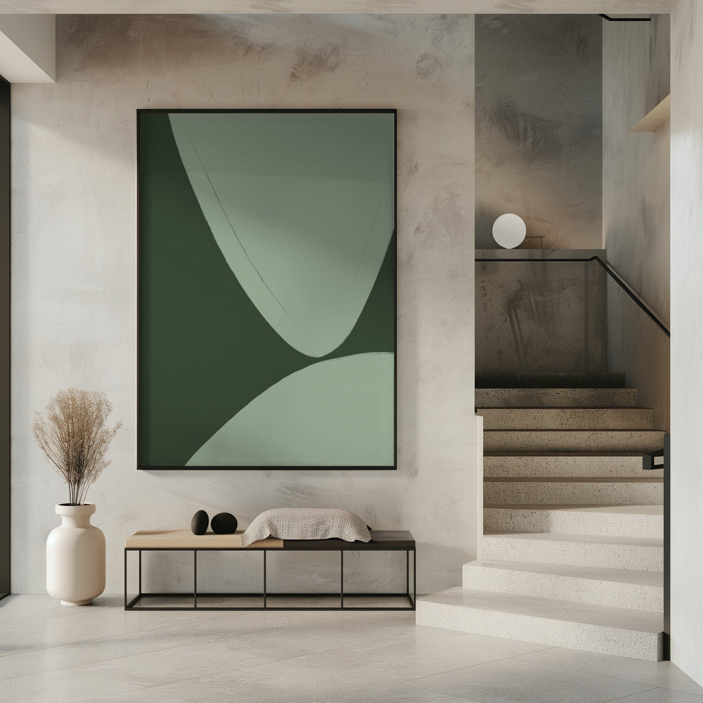 Groene gebogen vormen | Poster