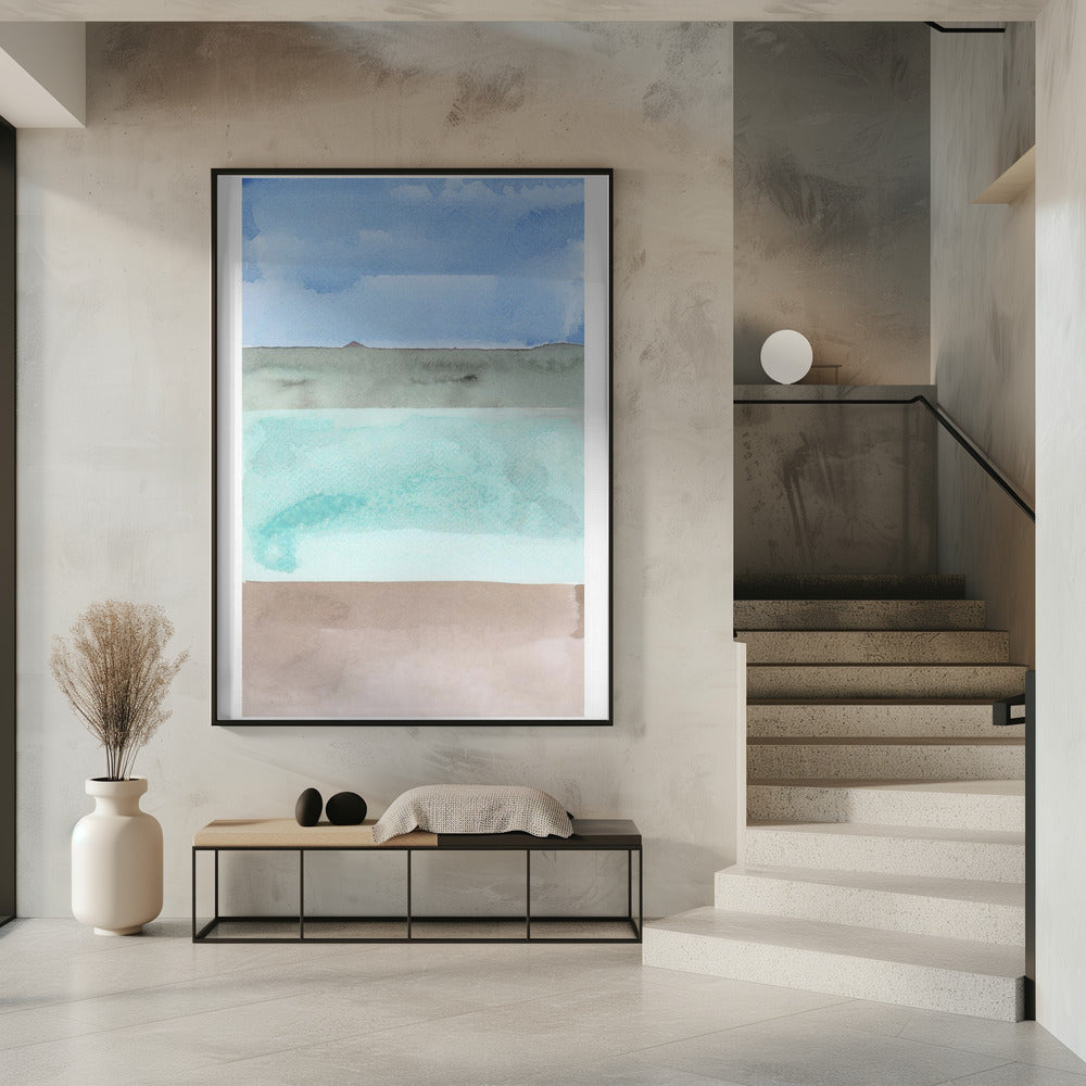 Abstracte horizontale banden van blauw, groen en beige | Poster