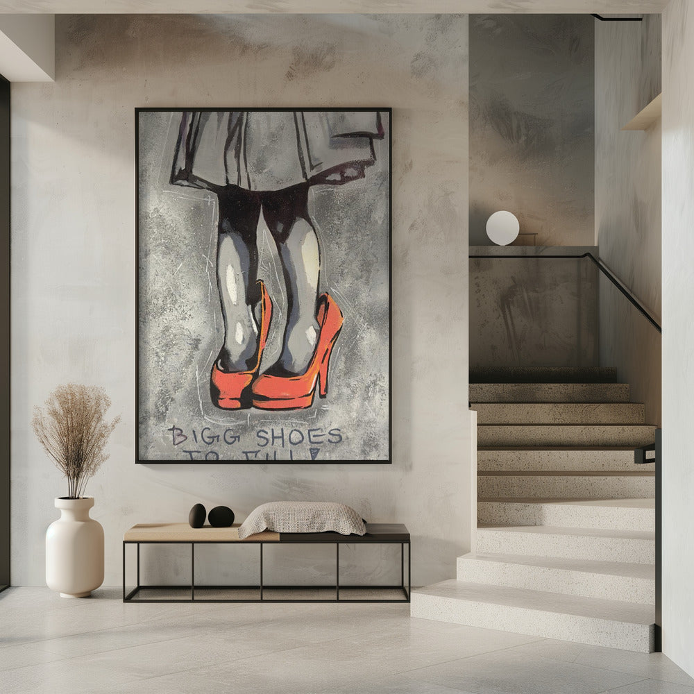 Kind draagt oversized rode hoge hakken | Poster
