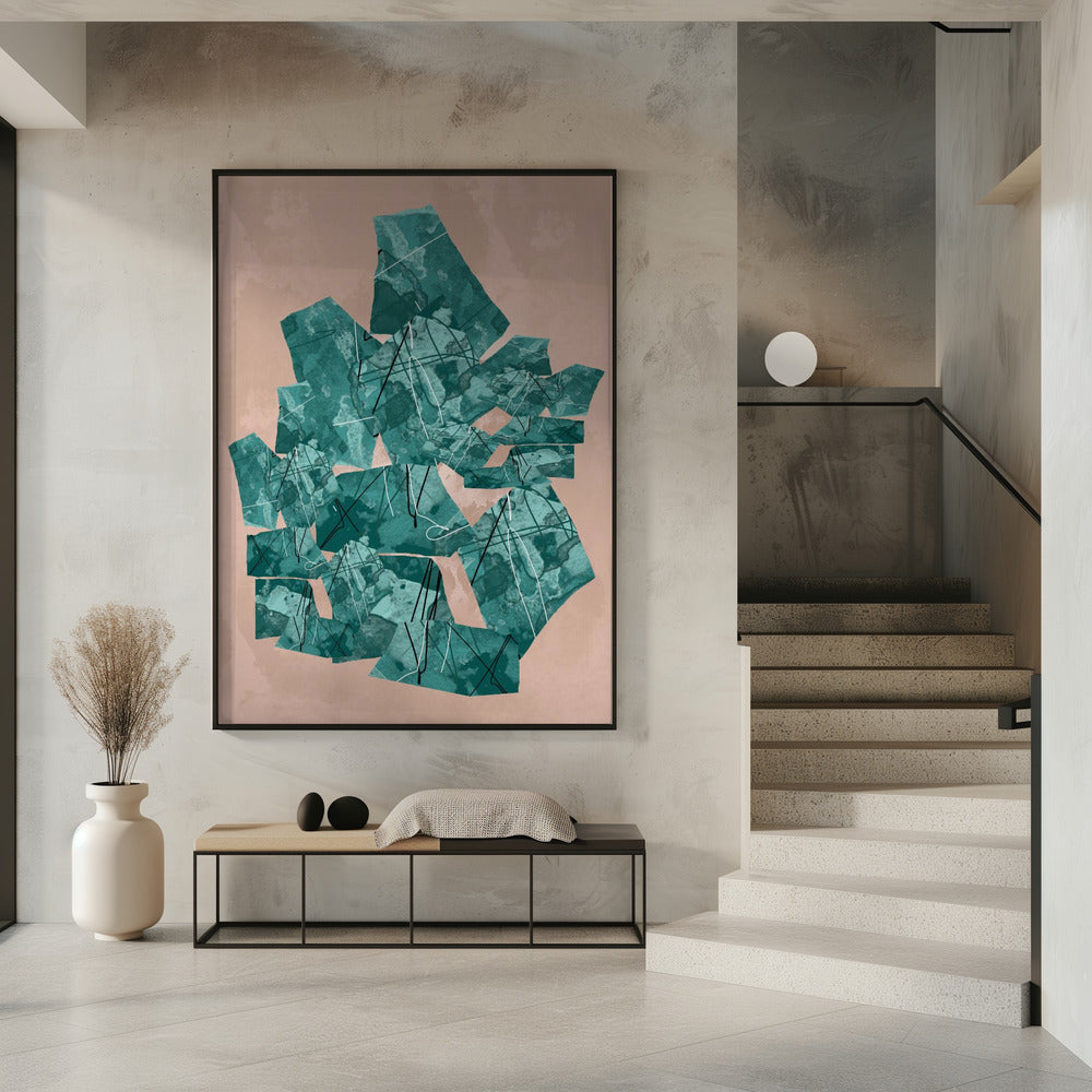 Groene geometrische vormen met textuurpatronen | Poster