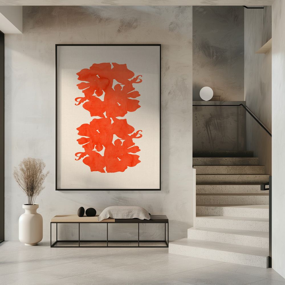 Oranje bloemensilhouetten | Poster