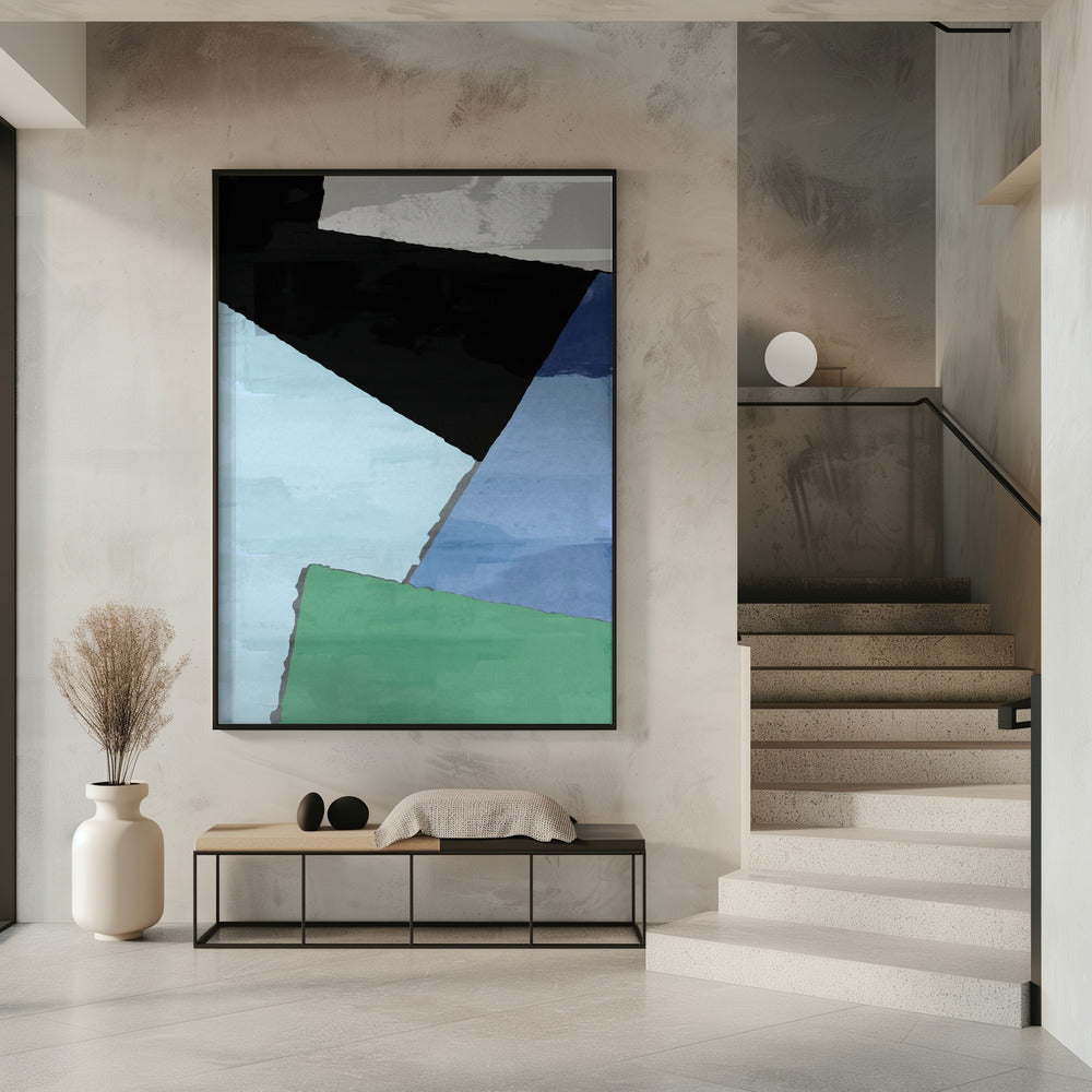 Abstracte blokken in blauw, groen en zwart | Poster
