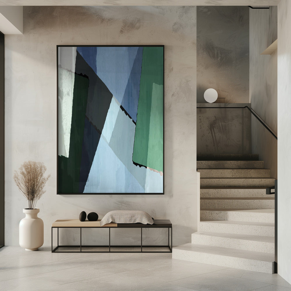 Abstracte blokken in blauw, groen en zwart | Poster