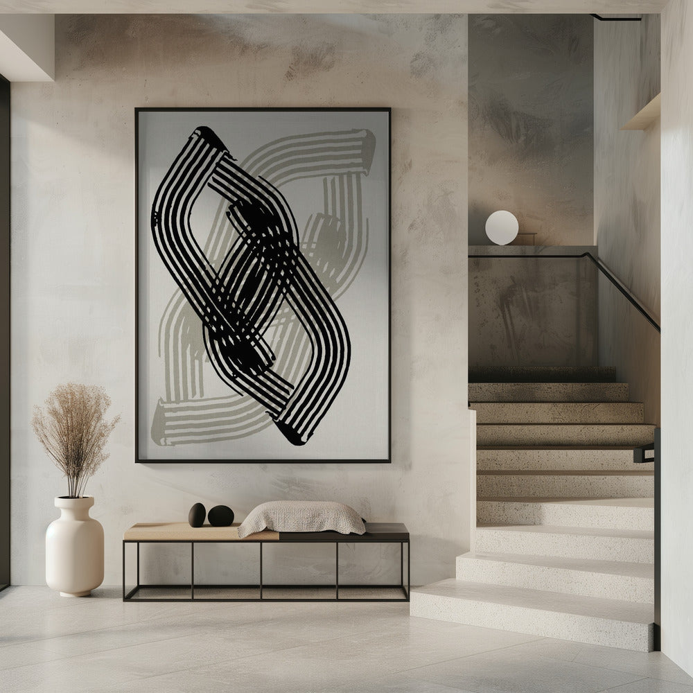 Abstracte curven in zwart en grijs | Poster