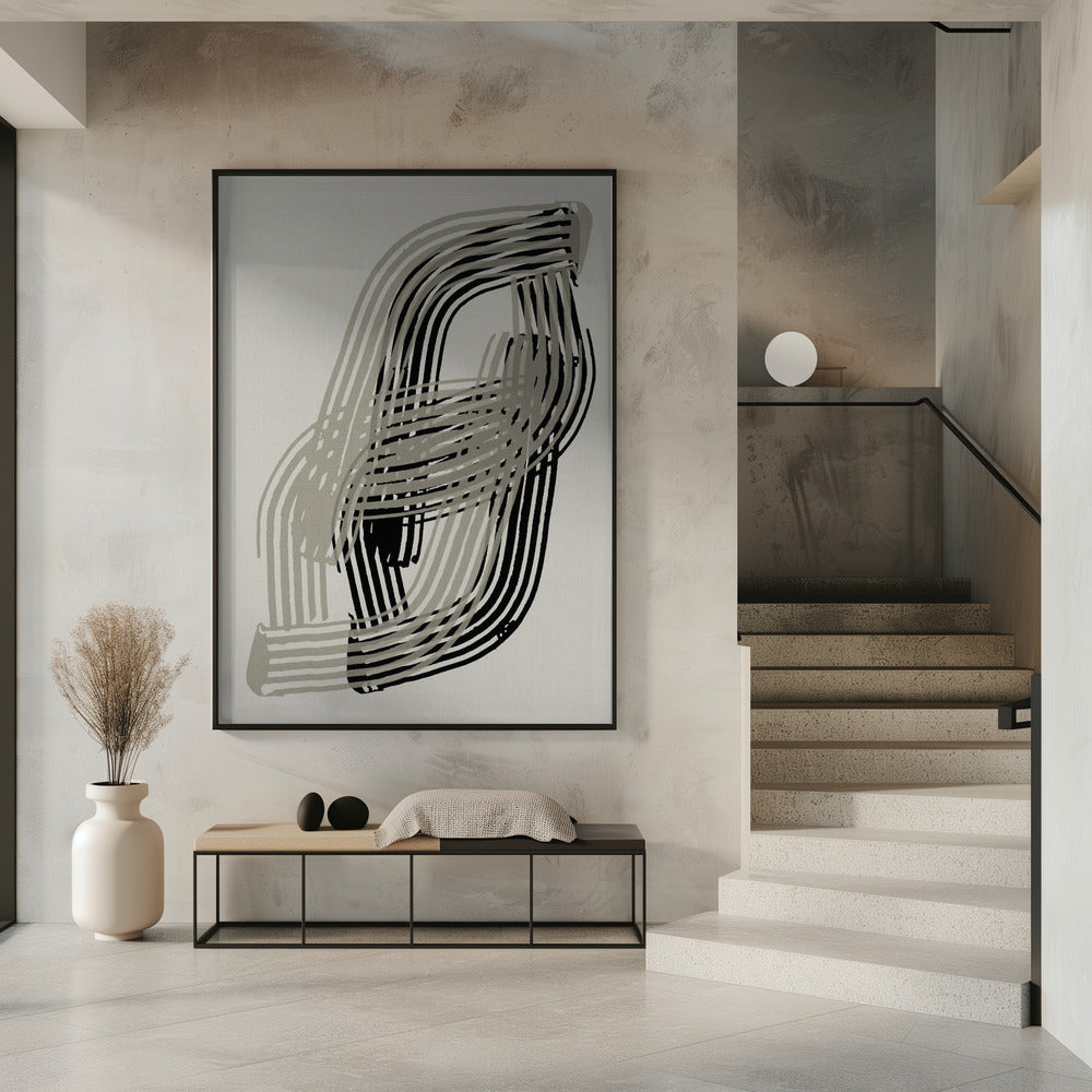 Abstracte curven in grijs en zwart | Poster