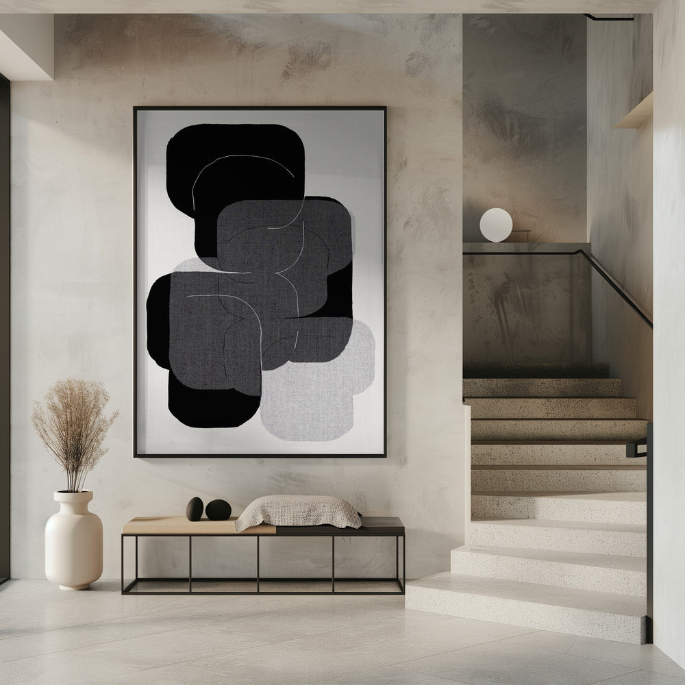 Abstracte vormen in zwart, grijs en wit | Poster
