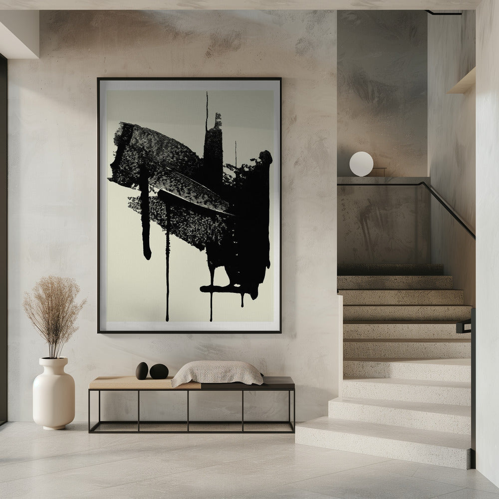 Abstracte penseelstreken in zwart en crème | Poster