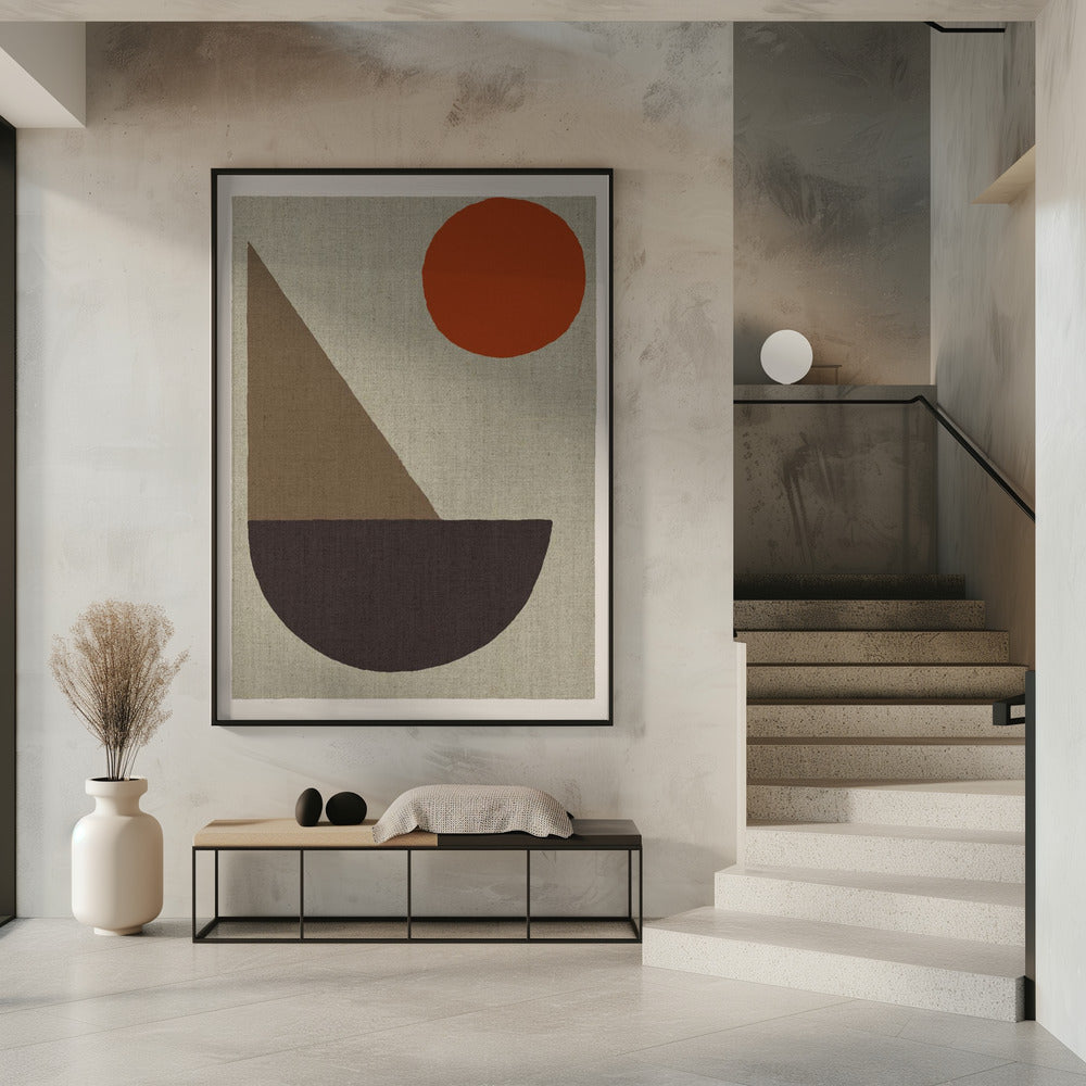 Abstracte vormen in aardtinten met rode cirkel | Poster