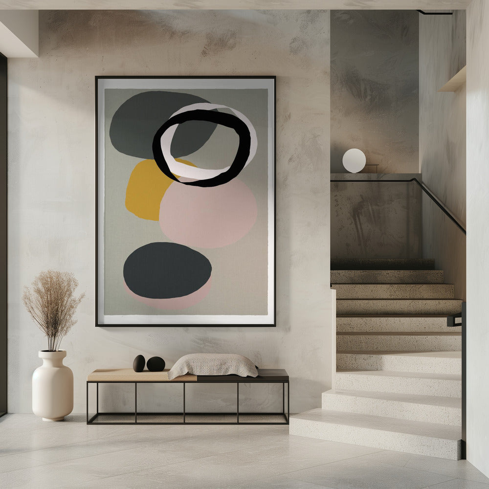 Abstracte cirkels in gedempte tinten met zwarte ring | Poster