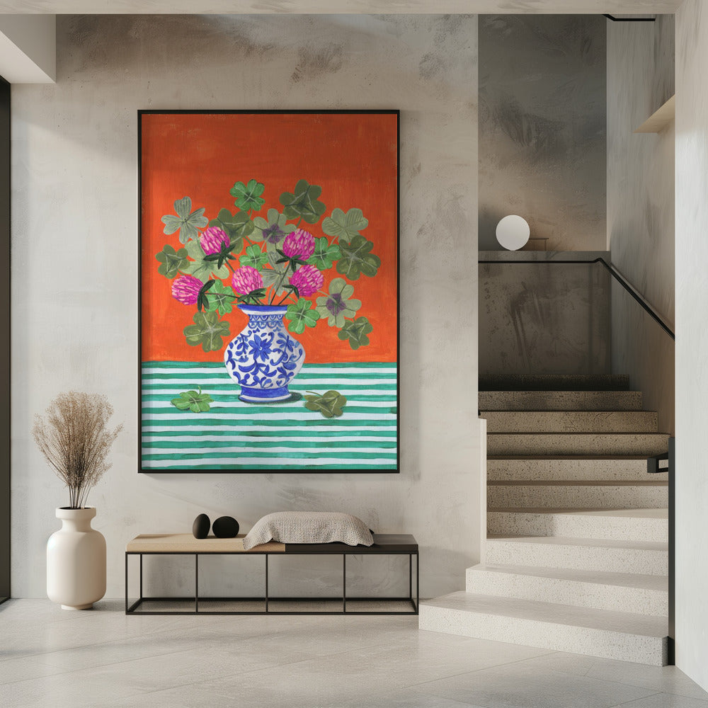 Klavers en roze bloesems | Poster