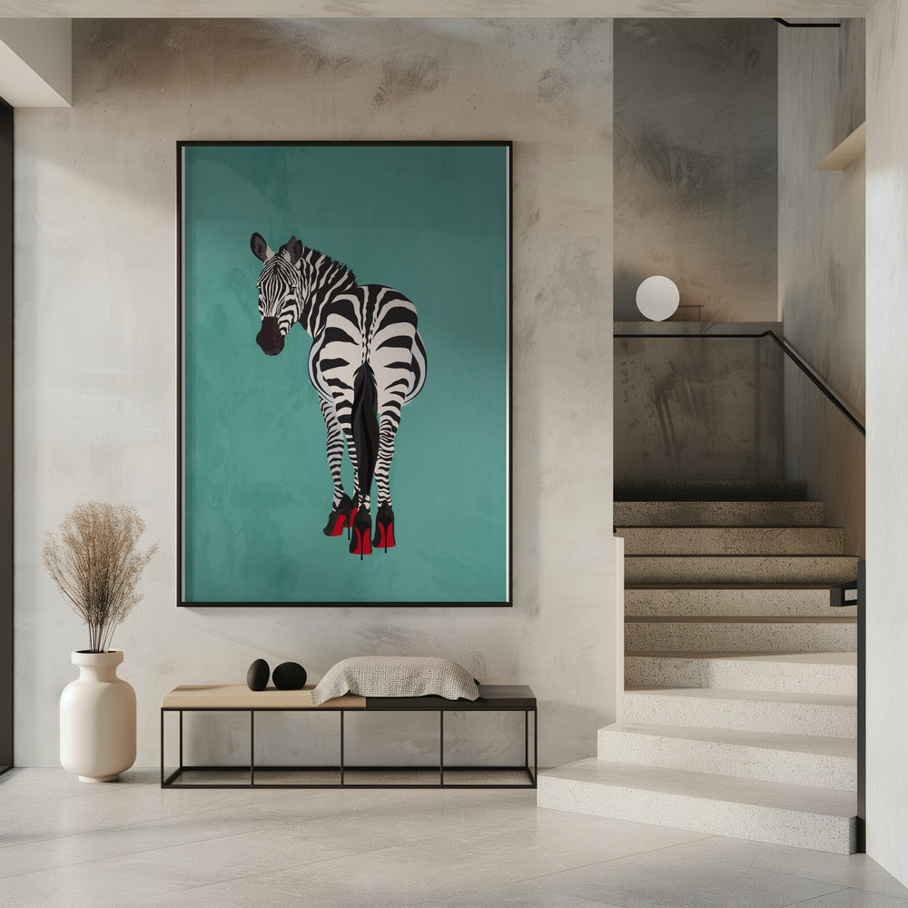 Zebra in hakken blauwgroen | Poster