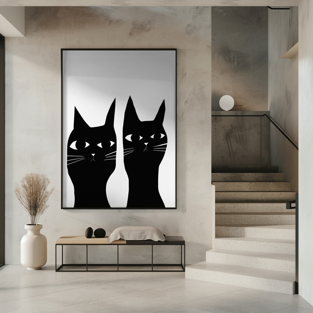 Twee zwarte katten | Poster