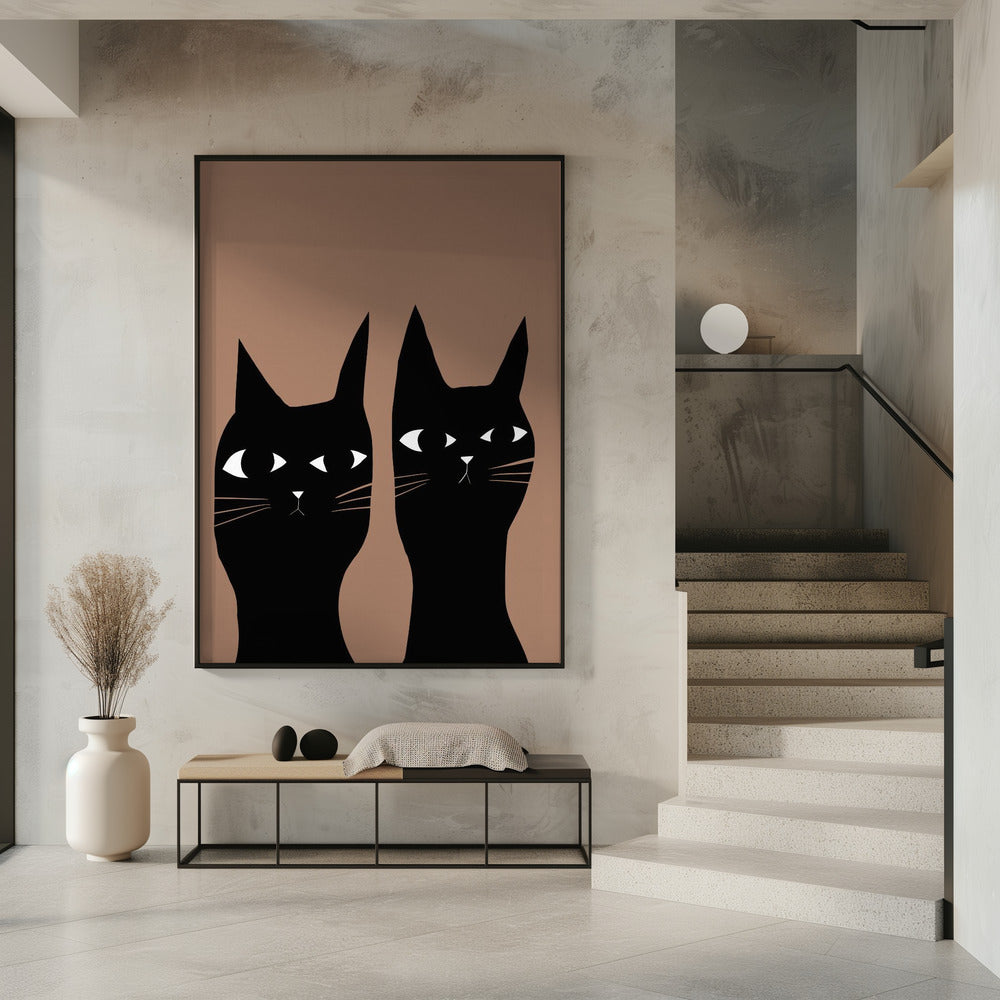 Twee zwarte katten | Poster