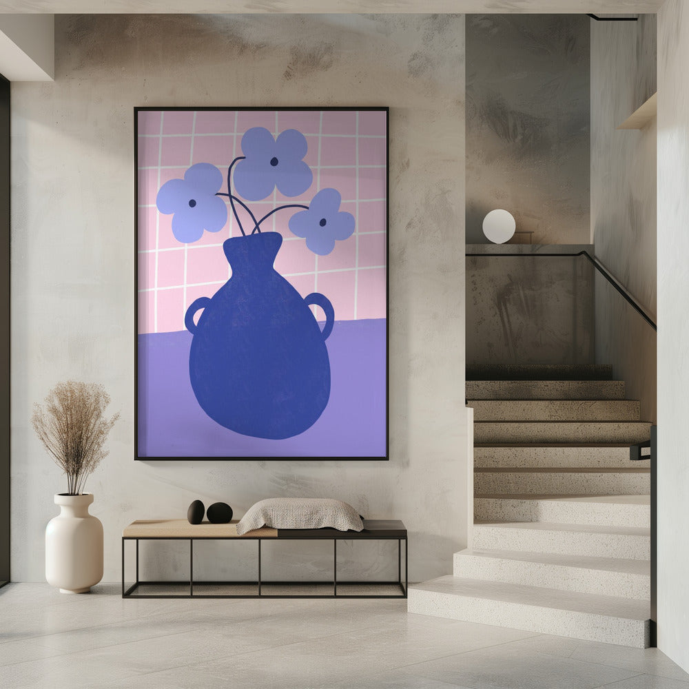 Minimalistische vaas met blauwe bloemen | Poster